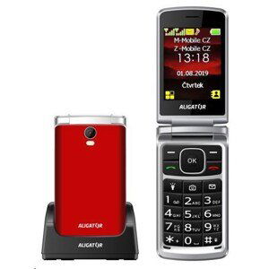 Aligator V710 Senior, Dual SIM, červeno-stříbrná + nabíjecí stojánek