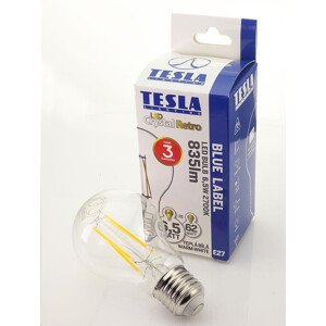 Tesla - LED žárovka CRYSTAL RETRO BULB E27, 6, 5W, 230V, 835lm, 25 000h, 2700K teplá bílá, 360°, čirá