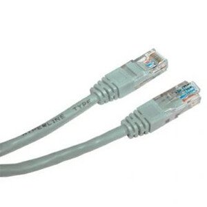 Síťový LAN kabel UTP crossover patchcord, Cat.5e, RJ45 samec - RJ45 samec, 3 m, nestíněný, křížený, šedý, k propojení 2 PC, econom