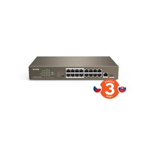 Tenda TEF1118P-16-150W - PoE AT Switch 135Watt, 17xRJ45 Switch s 16x 10/100 Mbps PoE, 1x Gigabit Uplink RJ45/SFP, Fanless, Kov