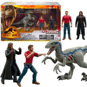 mamido Jurassic World figurky Owen + Rain Delacourt+ Velociraptor Blue