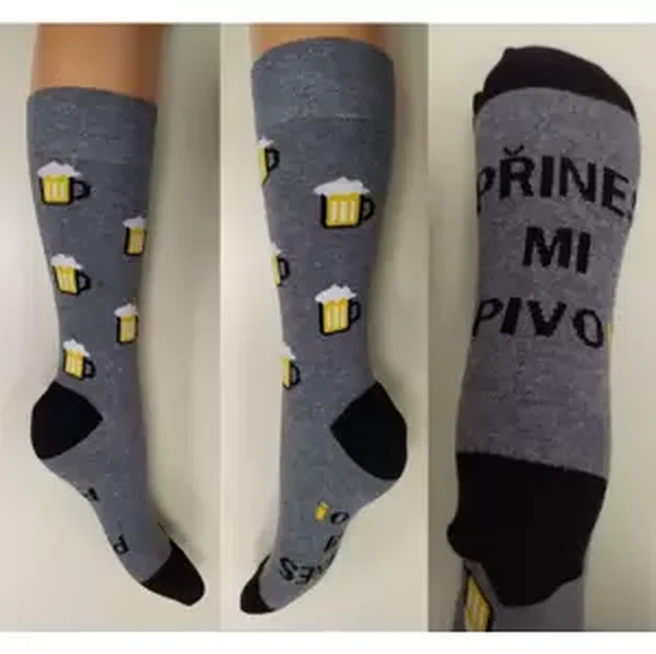 Crazy Socks Pánské ponožky Přines mi pivo - šedé - 1 pár - Crazy socks - 40-43