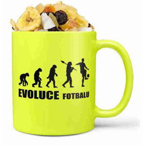 Hrnek Evoluce fotbalu - fluo (Náplň hrníčku: Tropická směs)