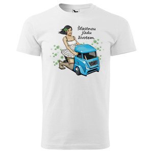 Tričko Šťastnou jízdu životem - kamion (pánské) (Velikost: XS, Barva trička: Bílá)