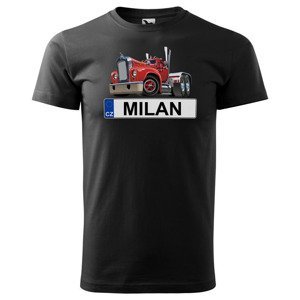 Tričko SPZ se jménem – barevný kamion (pánské) (Jméno: Milan)