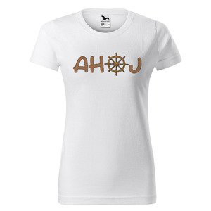 Tričko Ahoj – kormidelník (Velikost: M, Typ: pro ženy, Barva trička: Bílá)