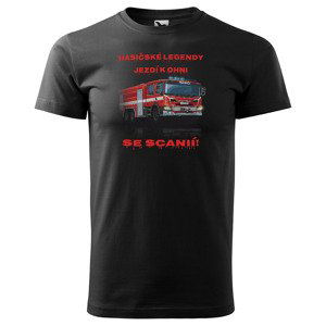 Tričko Hasičské legendy – Scania (pánské) (Velikost: M, Barva trička: Černá)