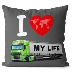 Polštářek Kamion – My life (Velikost: 55 x 55 cm, Barva kamionu: Zelená)