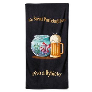 Osuška Štěstí = Pivo + rybičky (Velikost osušky: 100x170cm)