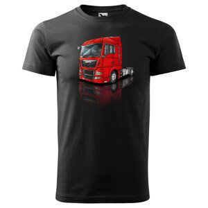 Pánské tričko Kamion – výběr barvy (Velikost: XS, Barva trička: Černá, Barva kamionu: Červená)