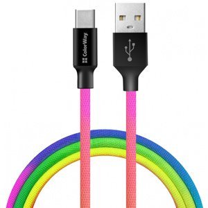 COLORWAY datový kabel USB - C 1m Multicolor