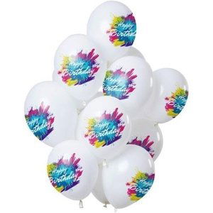 Latexové balonky Splash Happy Birthday 30 cm - 12 ks