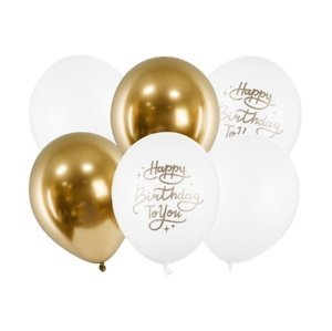 Latexové balonky zlato-bílé Happy birthday To You 6 ks