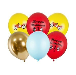 Latexové balonky Happy Birthday - závodní auta 6 ks