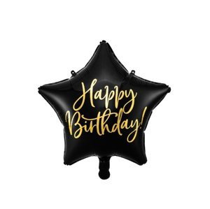 Foliový balonek Happy Birthday - Černá Hvězda 40 cm