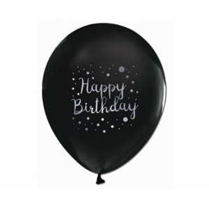 Latexové balonky bílá-černá Happy Birthday - 30 cm - 5 ks