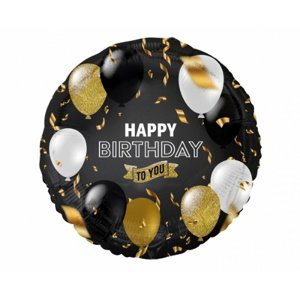Foliový balonek kulatý černý Happy Birthday To You 45 cm