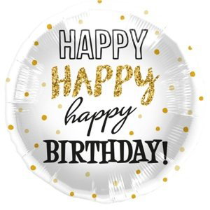 Foliový balonek zlaté puntíky - Happy Birthday - 45 cm Folat