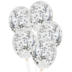Průhledné balonky se Stříbrnými konfetami, 30 cm - 5 ks