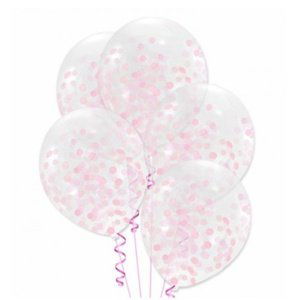 Průhledné balonky se světle růžovými konfetami, 30 cm - 5 ks