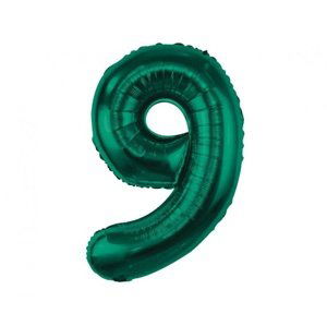 Fóliový balonek číslice 9 - Tmavě zelená, 85 cm