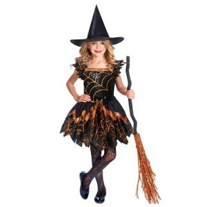 Dětský kostým čarodějka se zlatou pavučinou 6 až 8 let Vel. 116- 128 cm