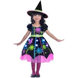 Dětský kostým čarodějka neonová pavučinka 4 až 6 let - Vel. 104 - 116 cm