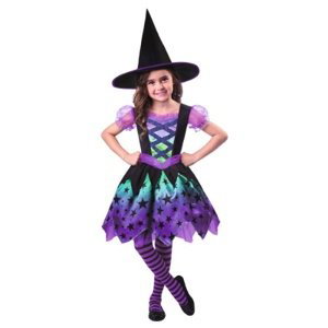 Dětský kostým čarodějka černo fialová 6 až 8 let - Vel. 116 - 128 cm