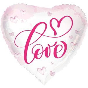 Foliový balonek bílé srdce - růžové Love - 45 cm