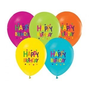 Latexové balonky barevné - Happy birthday  30 cm - 5 ks