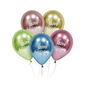 Latexové balonky barevné chromové - Happy birthday  30 cm - 5 ks