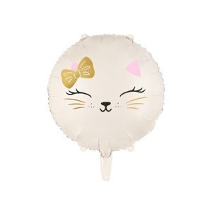 Foliový balonek kulatý - roztomilá kočička, bílá 45 cm