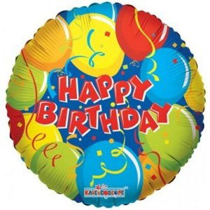 Foliový balonek Happy Birthday - konfety a serpentiny 46 cm
