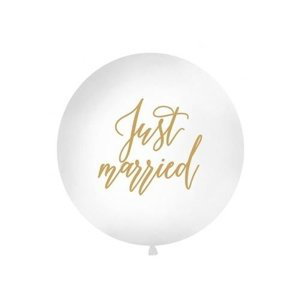 Obří nafukovací balon bílý "Just married" - 1 m