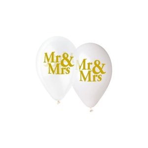 Svatební balonky s potiskem Mr a Mrs 33 cm - 6 ks