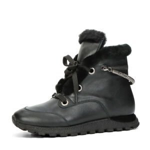 ETIMEĒ dámské kožené kotníkové boty s kožešinou - černé - 38