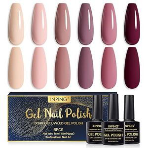 INPING Natural Nail Polish, 6x8ml A083, A085, A086, A131, A132, R001 set bez krabičky