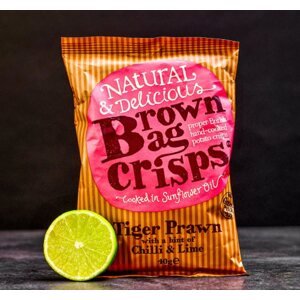 Křupavé, ručně vyráběné Brown Bag Crisps s krevetami a limetkou 40 g