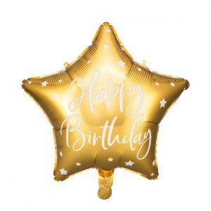 Zlatý fóliový balónek Happy Birthday - hvězda