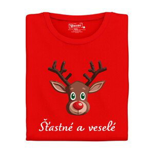 Dámské tričko s potiskem "Vánoční sobík hnědý - šťastné a veselé"