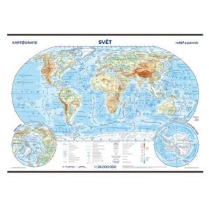 Svět - školní nástěnná fyzická mapa 1:26 mil./136x96 cm, 3.  vydání
