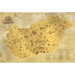 Stírací mapa Maďarska Deluxe - zlatá
