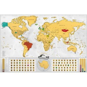 Stírací mapa světa EN - blanc gold XXL