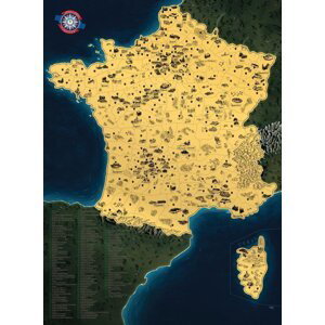 Stírací mapa Francie Deluxe - zlatá