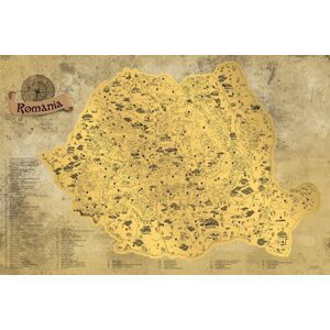 Stírací mapa Rumunska Deluxe - zlatá