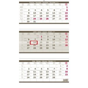 Kalendář nástěnný 2025 - Tříměsíční skládaný šedý