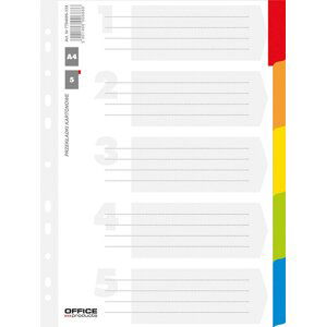 Office Products rozlišovač s laminovanými indexy, A4, karton, 5 listů, bílý