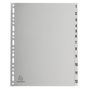 Exacompta rozlišovač číselný 1-12, A4 maxi, PP, šedý
