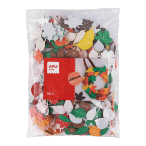 APLI pěnovka tvarová - listy, Jumbo pack, 500 ks, samolepící, mix tvarů a barev