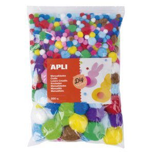 APLI POM-POM kuličky, Jumbo pack, 500 ks, mix velikostí a barev